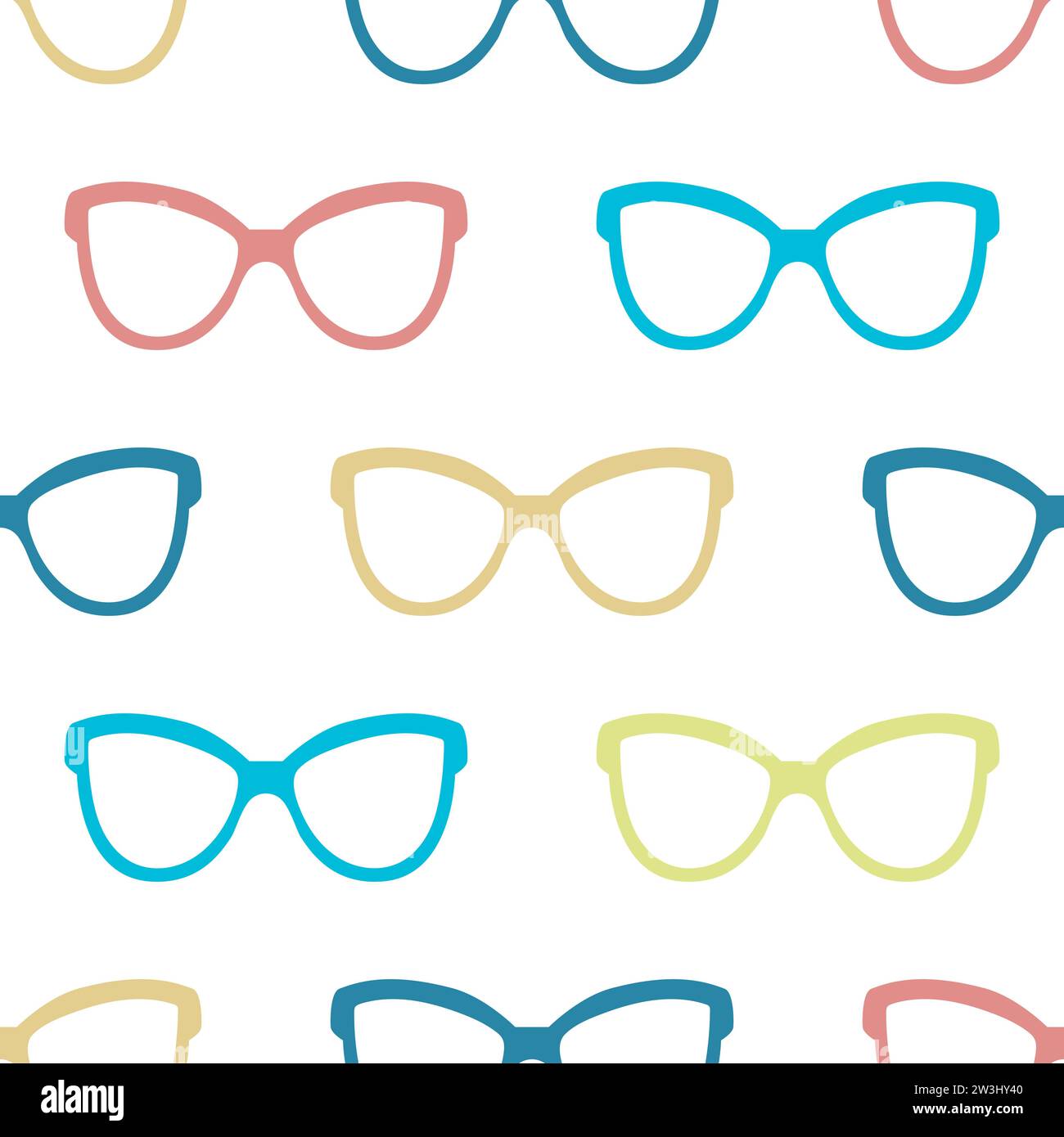 Kindfarbene Brillen nahtloses Muster. Hintergrundbrille mit blauen, gelben, roten und grünen Rahmen. Kontinuierlicher Druck für Design, Vektorillustration Stock Vektor Kindfarbene Brillen nahtloses Muster. Hintergrundbrille mit blauen, gelben, roten und grünen Rahmen. Kontinuierlicher Druck für Design, Vektorillustration Stock Vektor