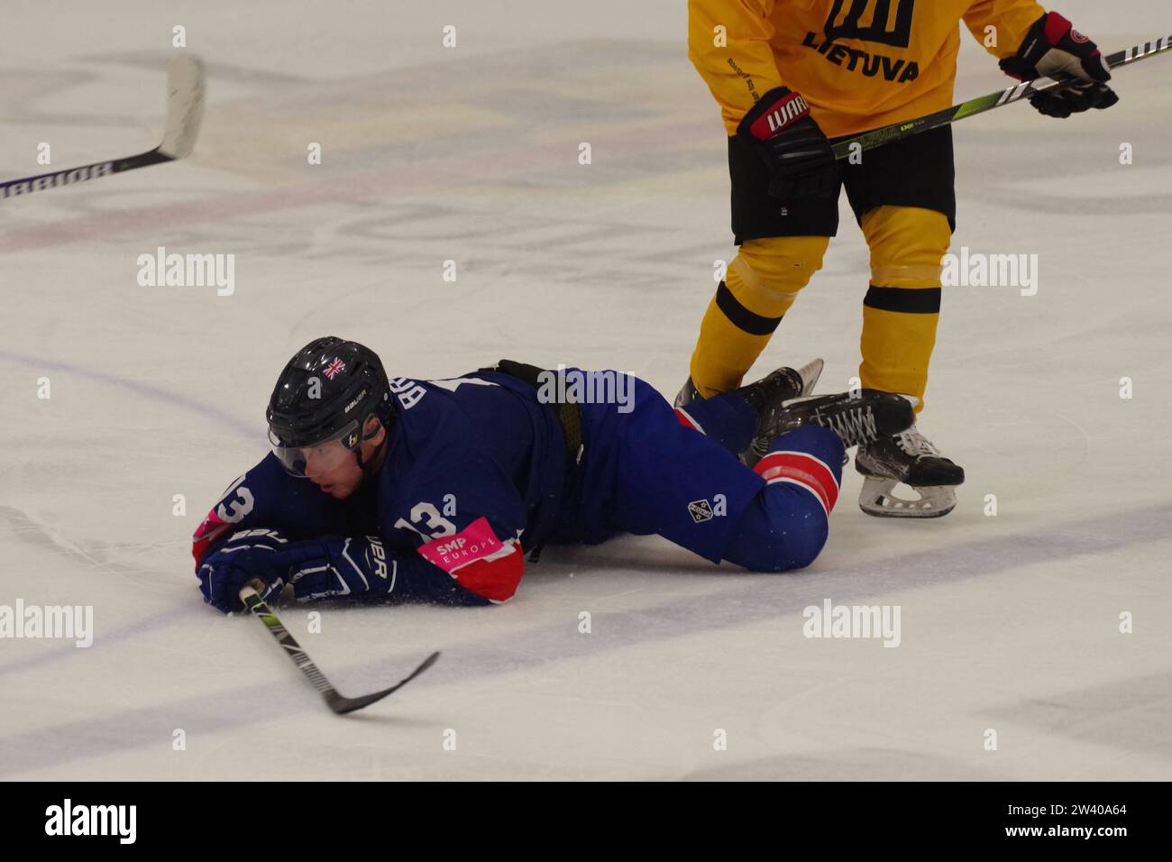 Dumfries, 12. Dezember 2023. Bernard Brown spielte 2024 für Großbritannien gegen Litauen in einem IIHF Eishockey U20 World Championship, Division II, Gruppe A Spiel im Dumfries Ice Bowl. Quelle: Colin Edwards Stockfoto