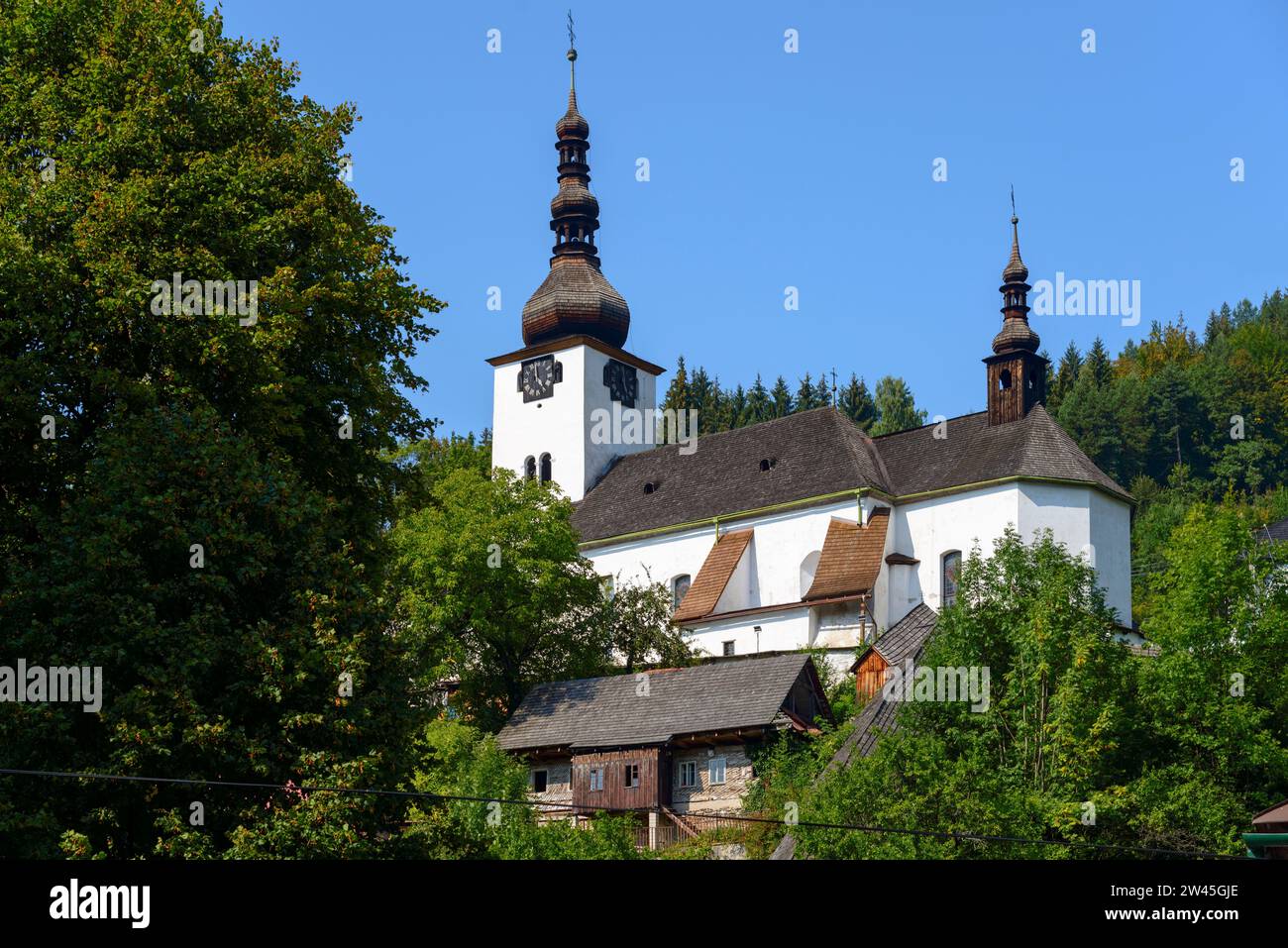 Kirche, Spania Dolina oder Herrengrund, Kreis Banska Bystrica, Region Horehronie, Slowakei Stockfoto