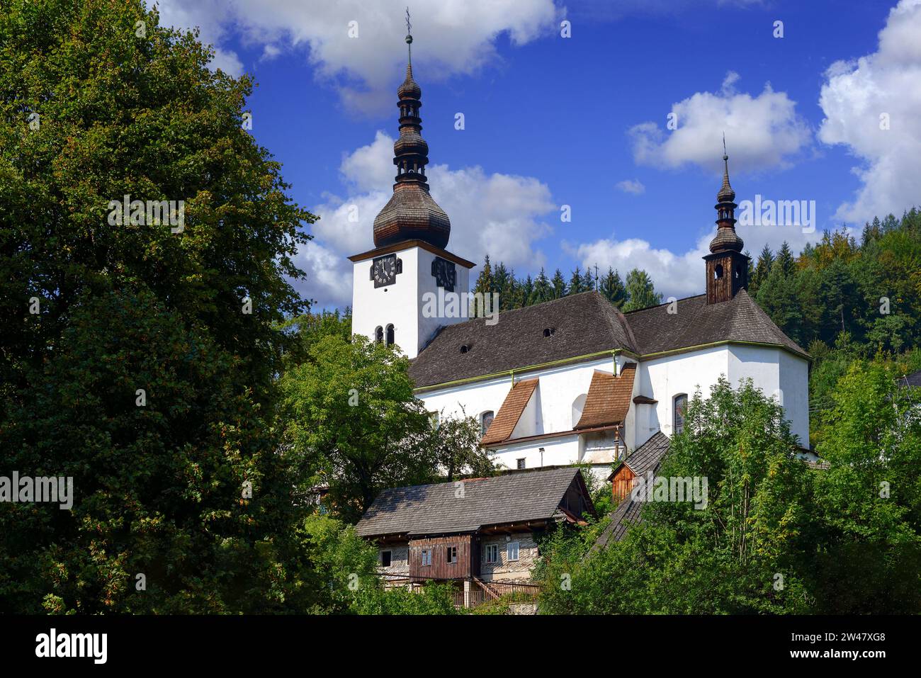 Kirche, Spania Dolina oder Herrengrund, Kreis Banska Bystrica, Region Horehronie, Slowakei Stockfoto