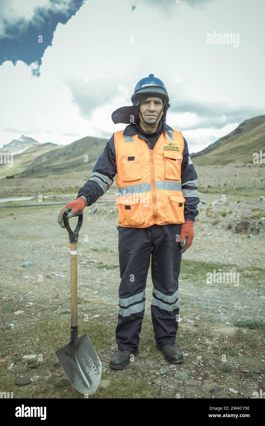 Adan Arenas Rodriguez, Bergarbeiter, Morococha Nueva, Peru Stockfoto