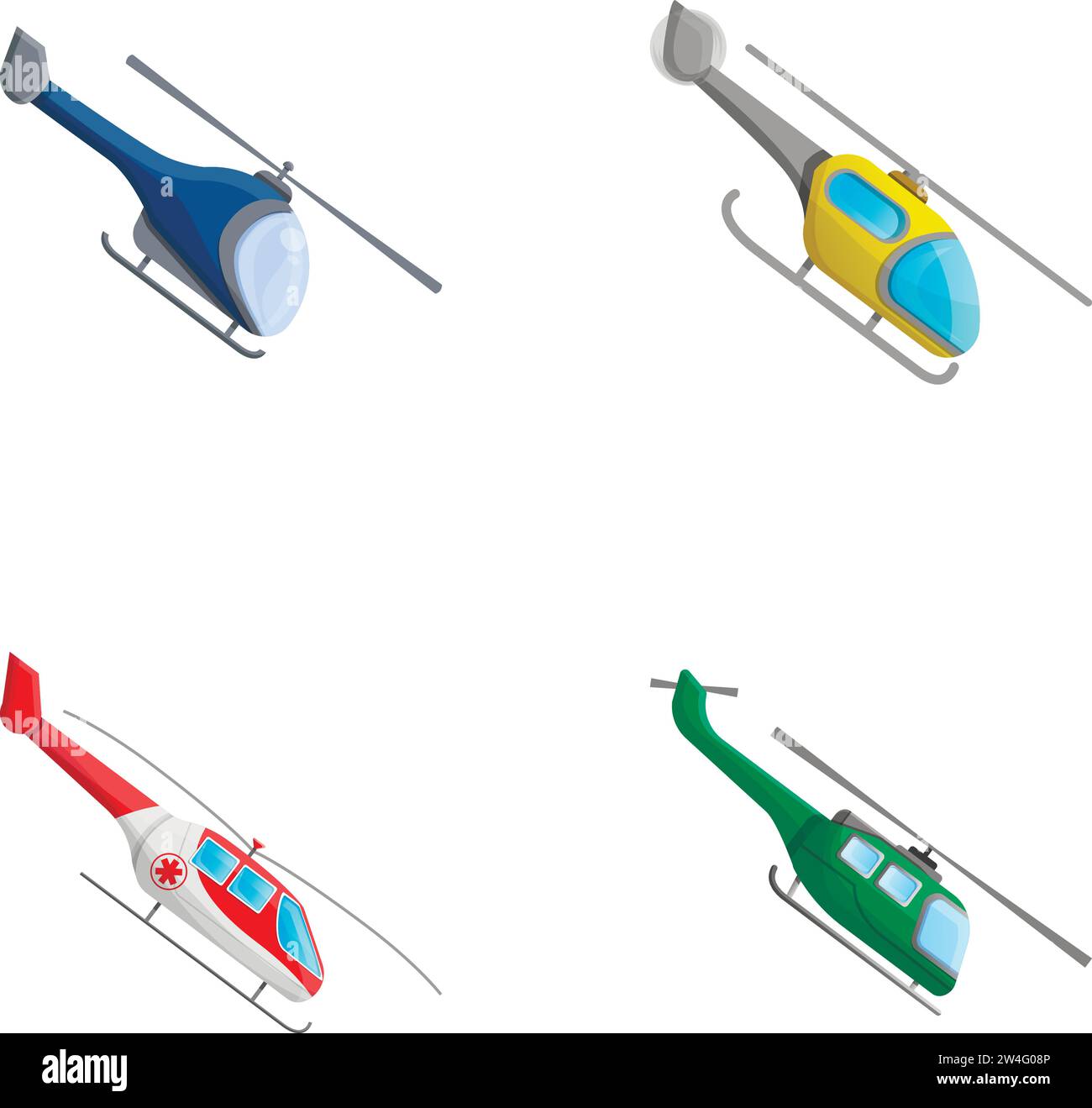 Rotorcraft-Symbole setzen Cartoon-Vektor. Ziviler und militärischer Hubschrauber. Rotorboot, Luftverkehr Stock Vektor