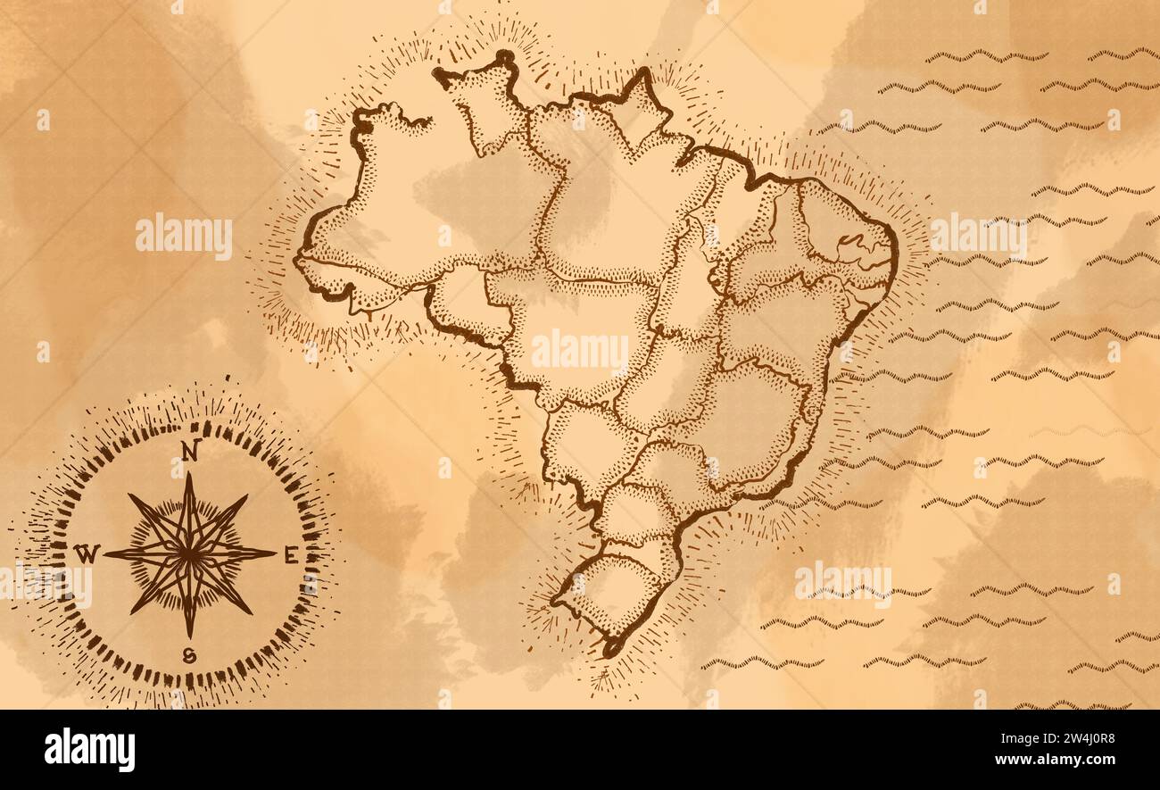 ALTE PERGAMENTKARTE VON BRASILIEN Stockfoto