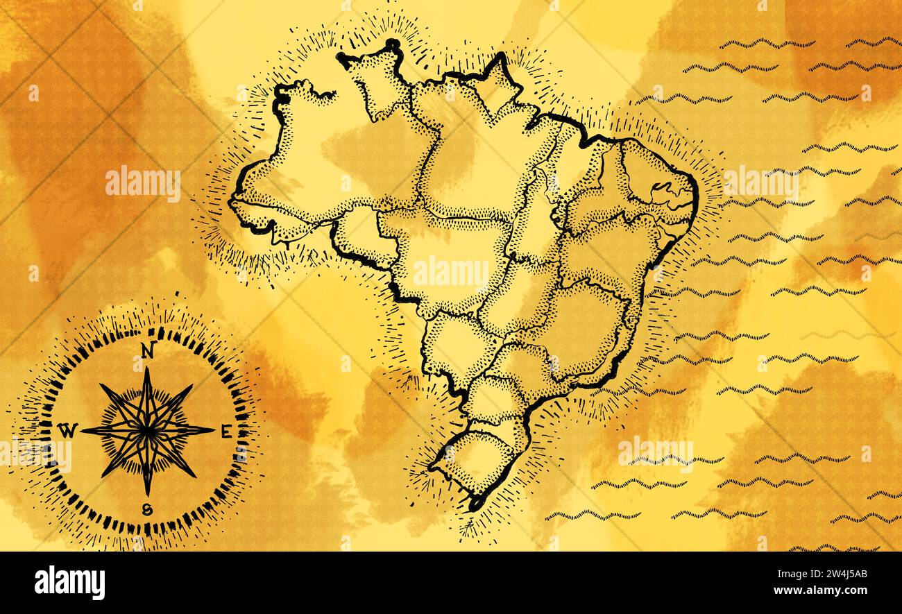 ALTE PERGAMENTKARTE VON BRASILIEN Stockfoto