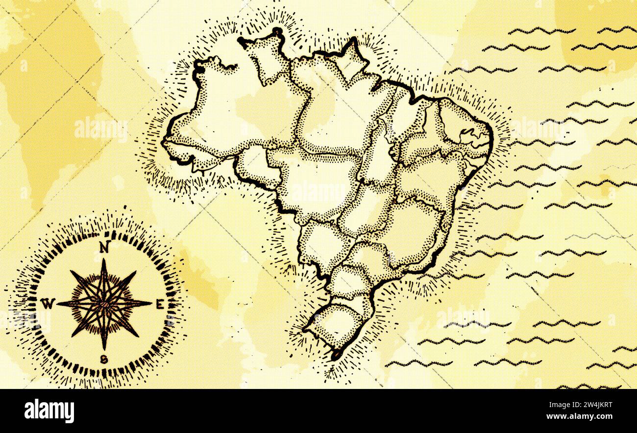 ALTE PERGAMENTKARTE VON BRASILIEN Stockfoto