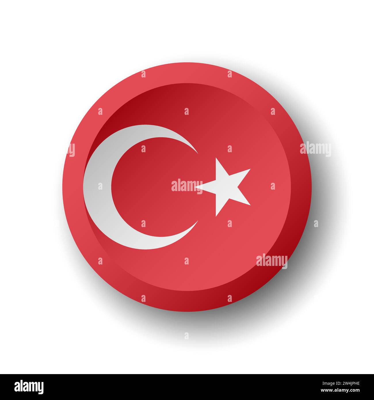 Türkei-Flagge – 3D-Kreistaste mit fallendem Schatten. Vektorsymbol. Stock Vektor