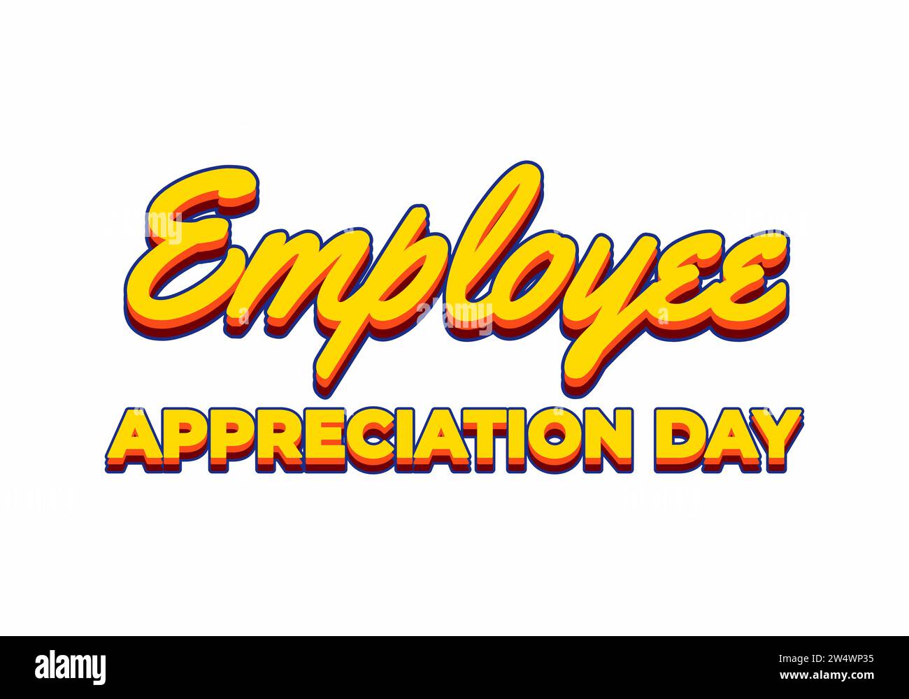 Tag der Mitarbeiterbewertung. Texteffekt in gelber Farbe mit 3D-Look Stock Vektor