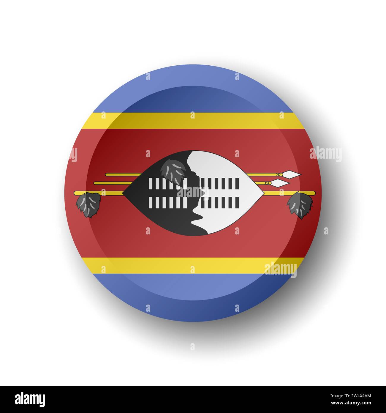 Eswatini-Flagge – 3D-Kreistaste mit fallendem Schatten. Vektorsymbol. Stock Vektor