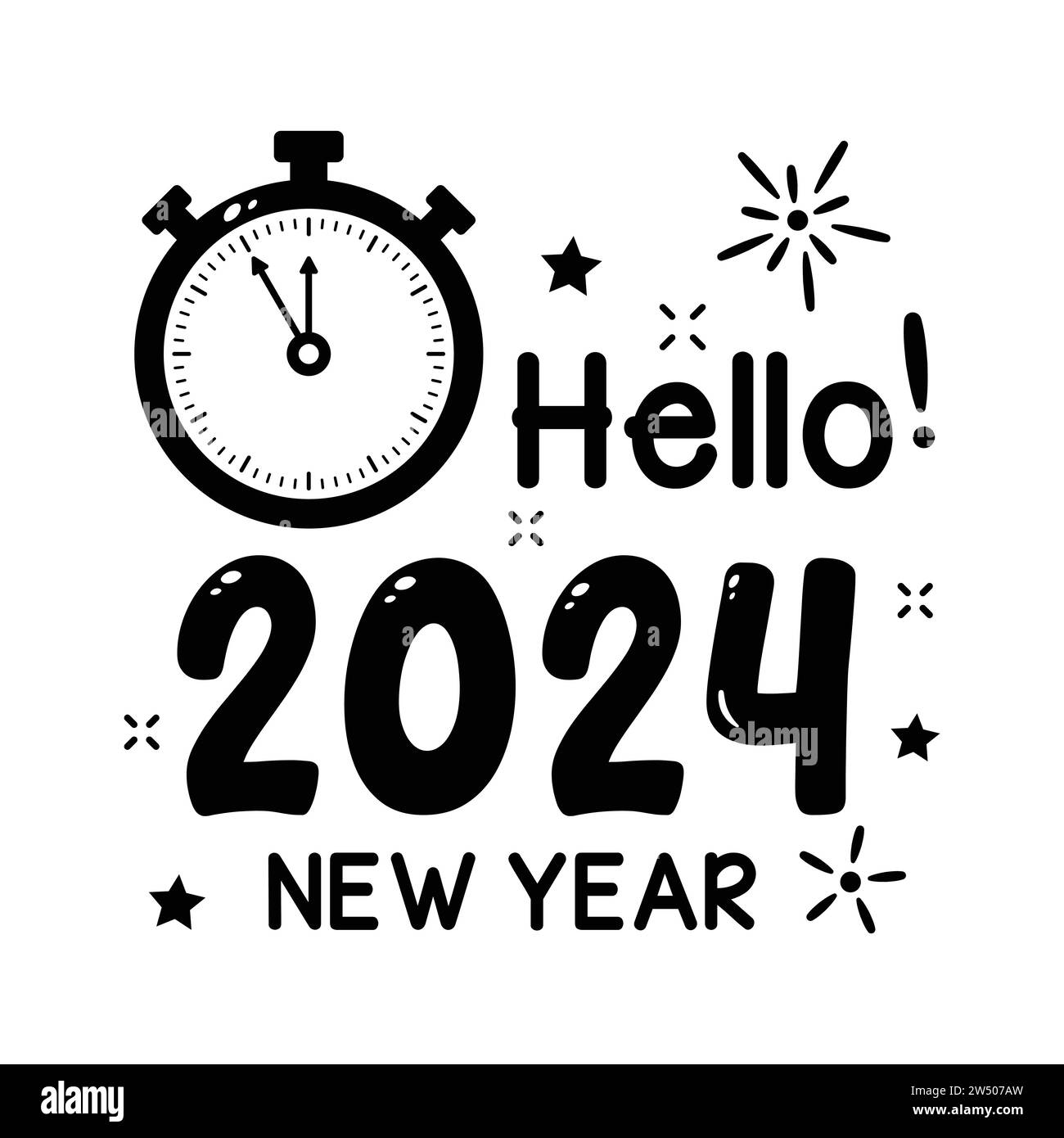 Silvester 2024 Countdown Aufkleber, Hallo 2024