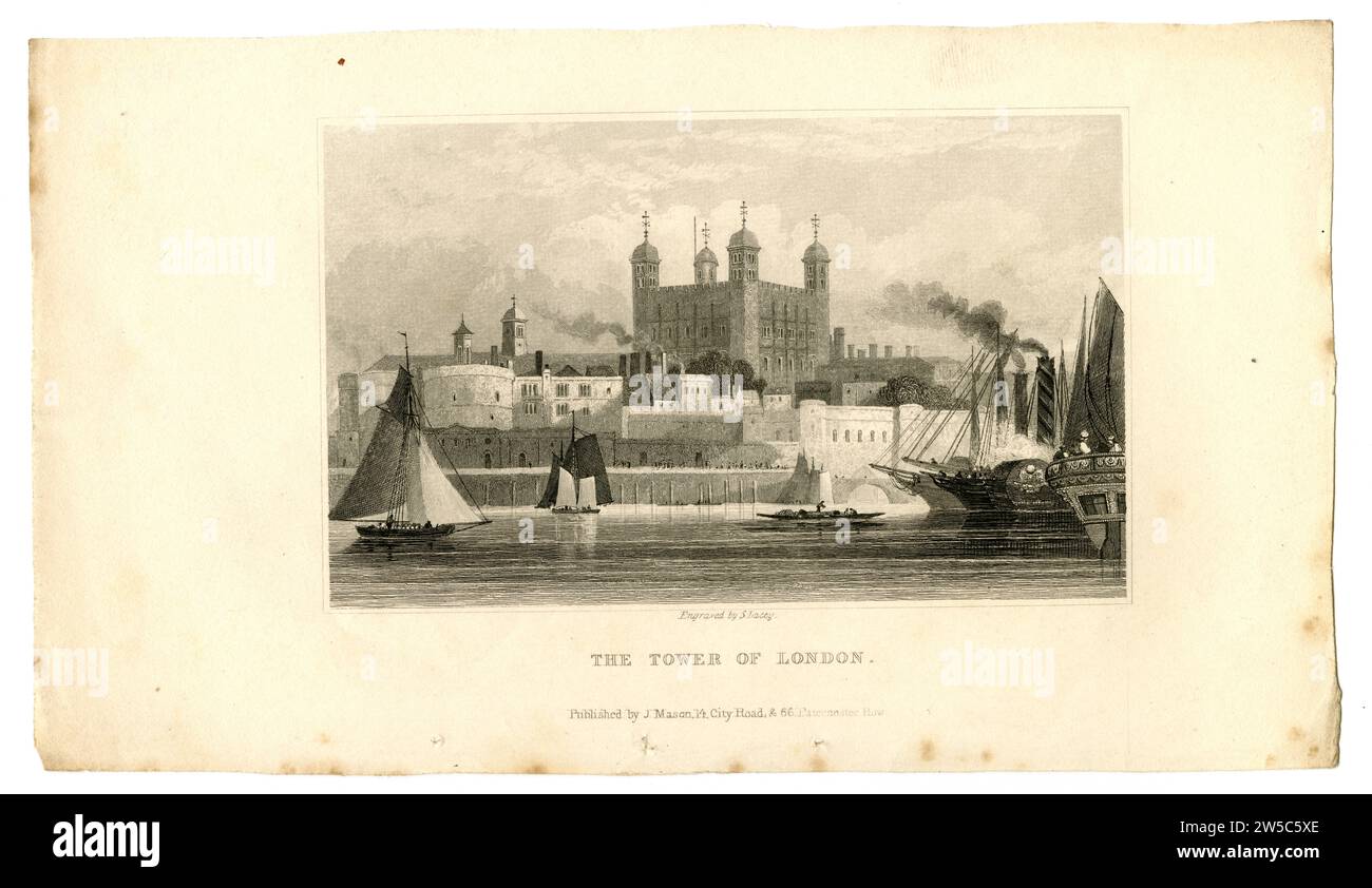 Druckstich mit dem Titel The Tower of London, Anfang des 19. Jahrhunderts, Großbritannien Stockfoto