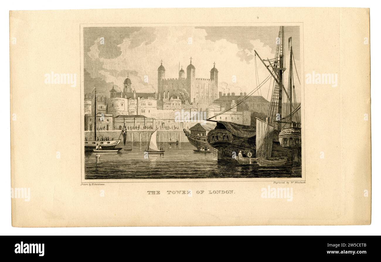 Druckstich mit dem Titel „The Tower of London“, Anfang des 19. Jahrhunderts, Großbritannien Stockfoto