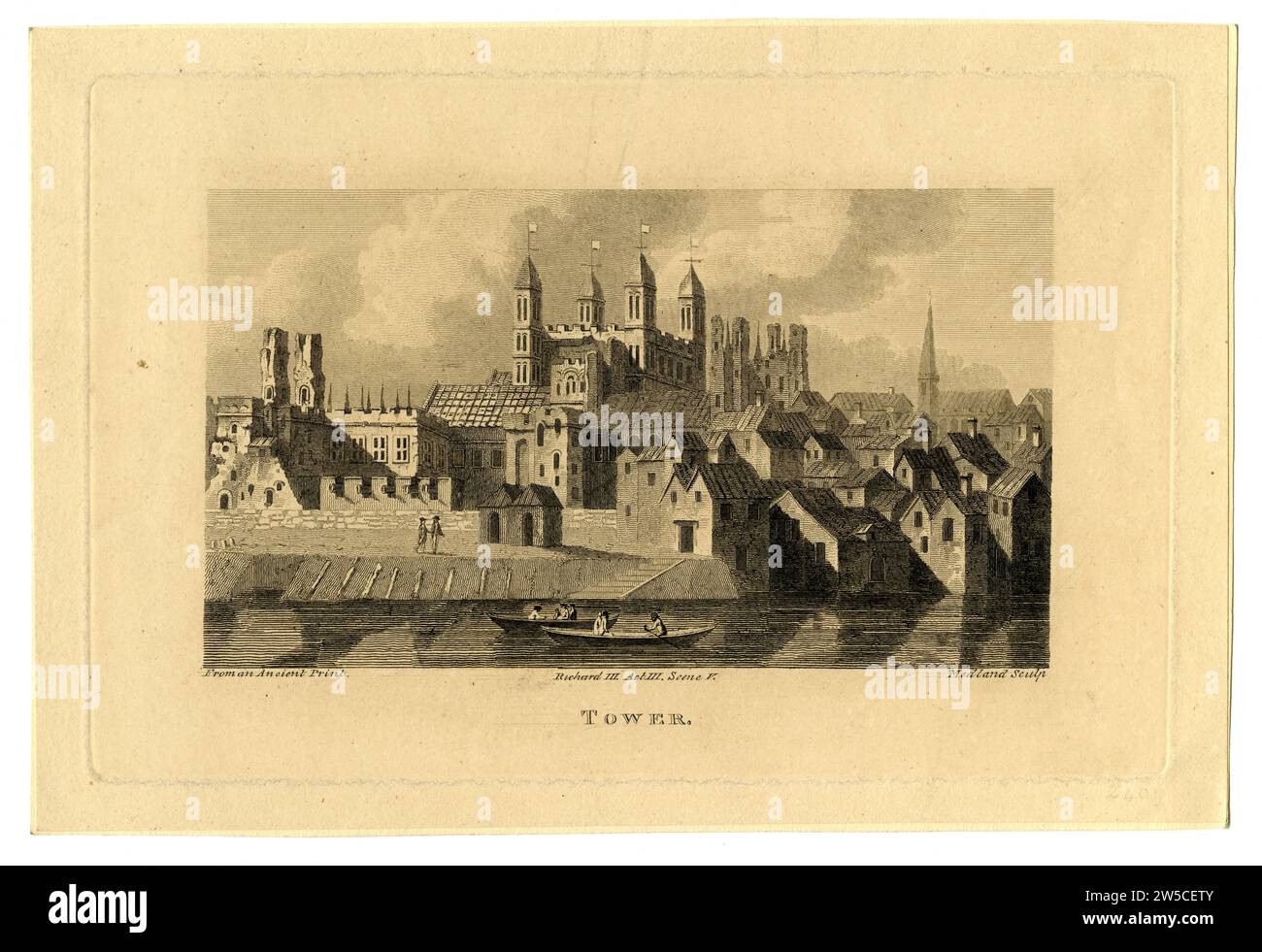 Druckstich mit dem Titel „Tower, Richard III. Act III. Scene V“ 19. Jahrhundert, Großbritannien Stockfoto
