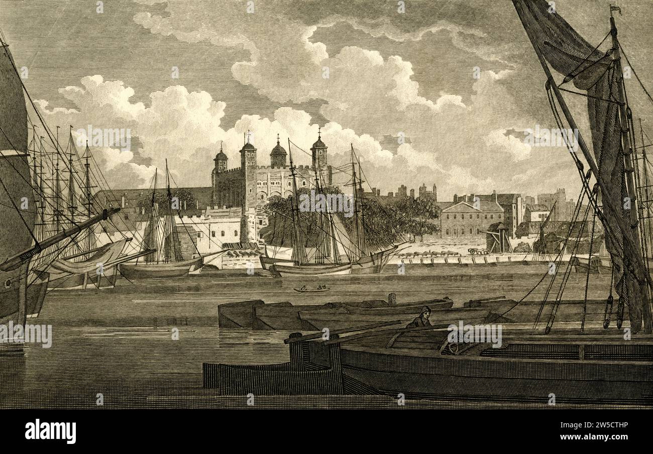 Druck mit dem Titel 'View of the Tower', Ende des 18. Jahrhunderts, Großbritannien Stockfoto