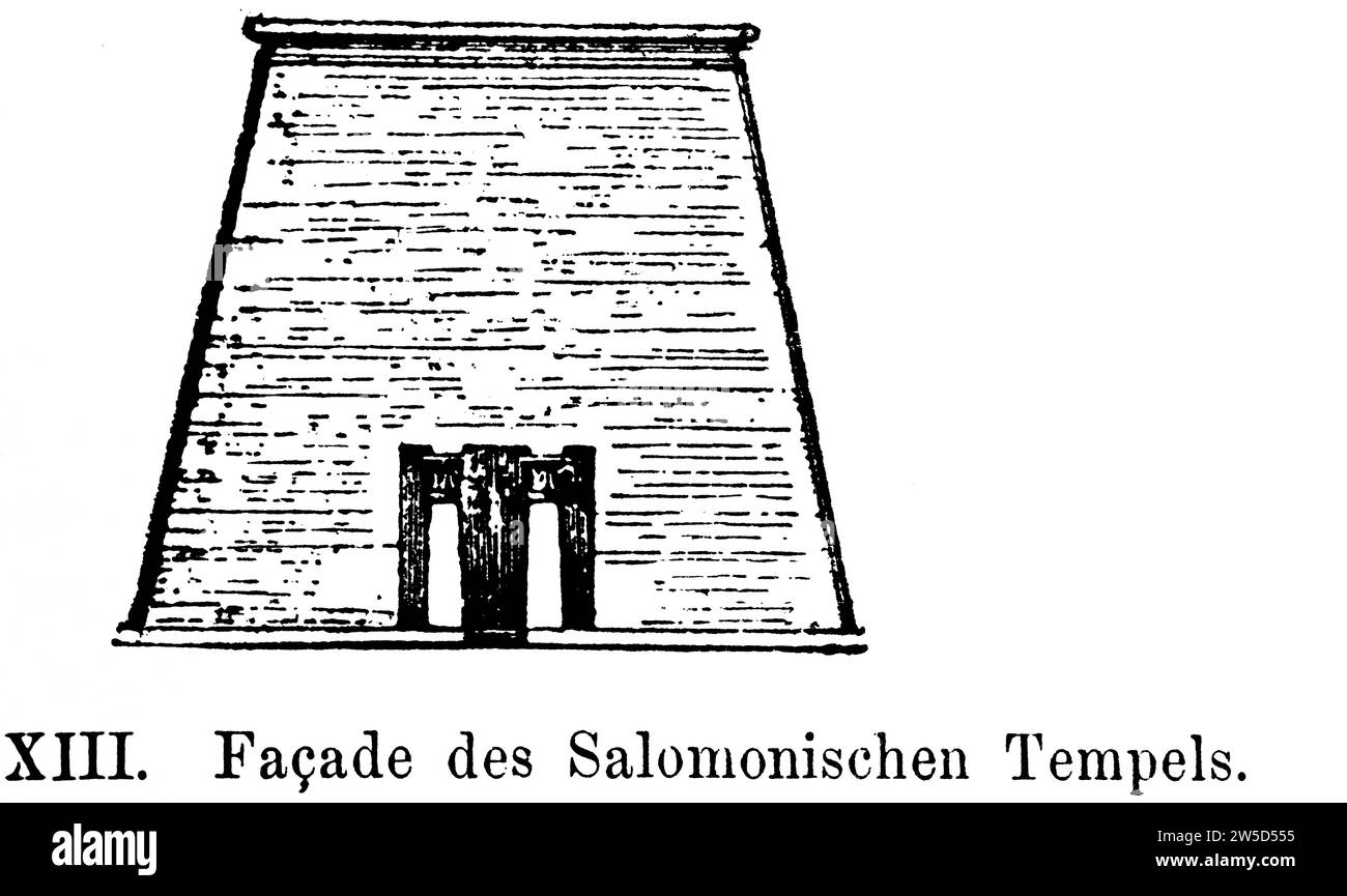Fassade des Salomontempels, Vorderseite, Eingang, Architektur, schräge Außenwände, historische Abbildung 1886 Stockfoto