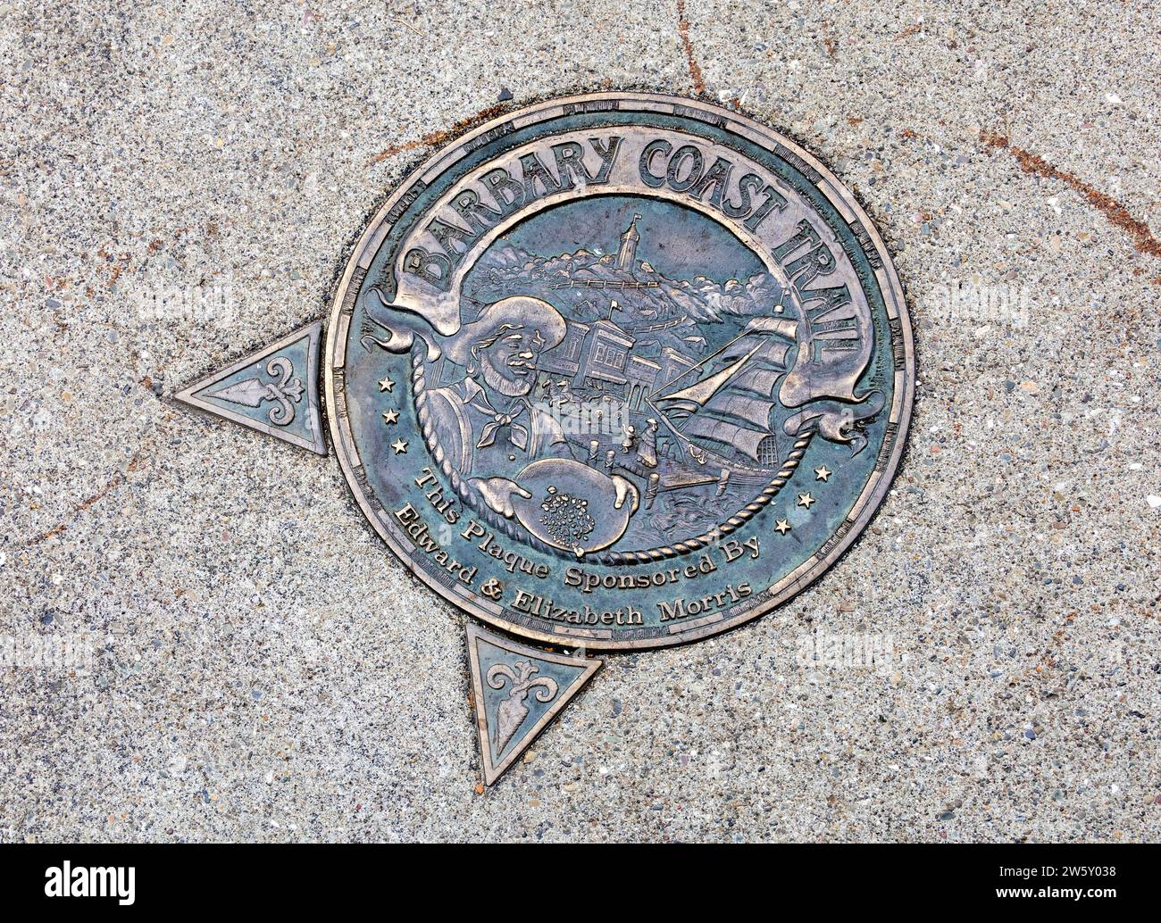 Barbary Coast Trail Marker In The Sidewalk Chinatown San Francisco, 24. Juni 2023 Stockfoto