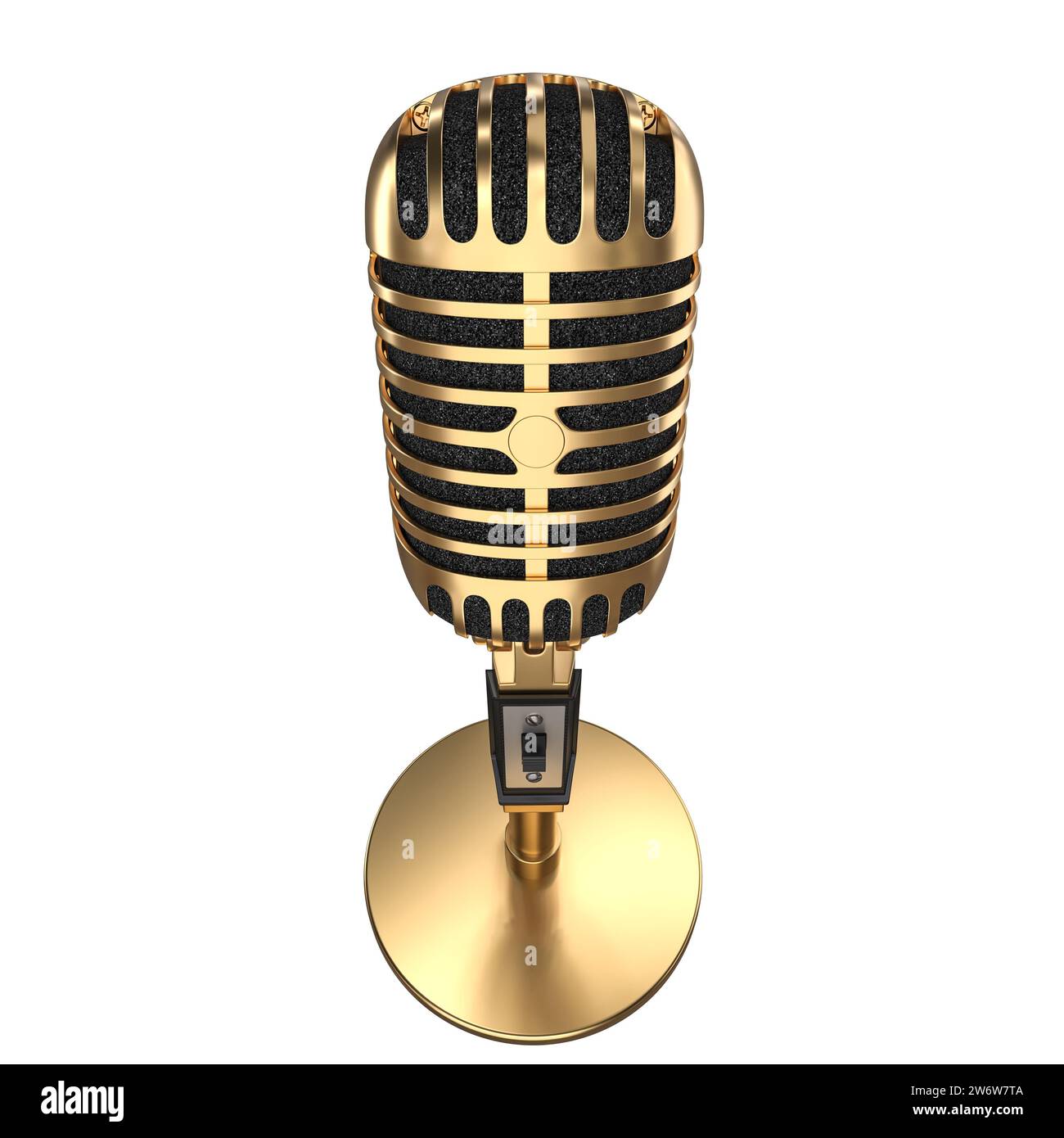 Vintage Gold Mikrofon isoliert auf weißem 3D-Rendering Stockfoto