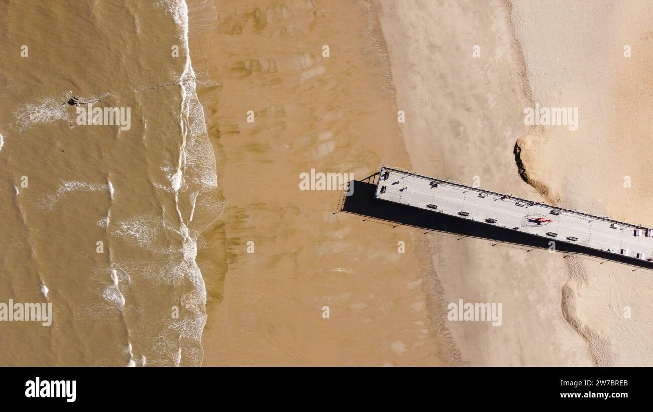 Wo ist der Pier und das Meer. Ebbe im Osten Englands. Stockfoto