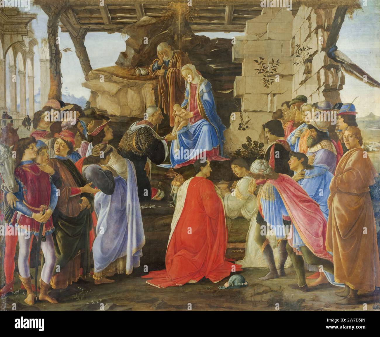 Sandro Botticelli (Alessandro Filipepi) Anbetung der Könige oder Zanobi-Altar, 1475, Tempera auf Holztafel, Uffizien, Florenz, Italien Stockfoto