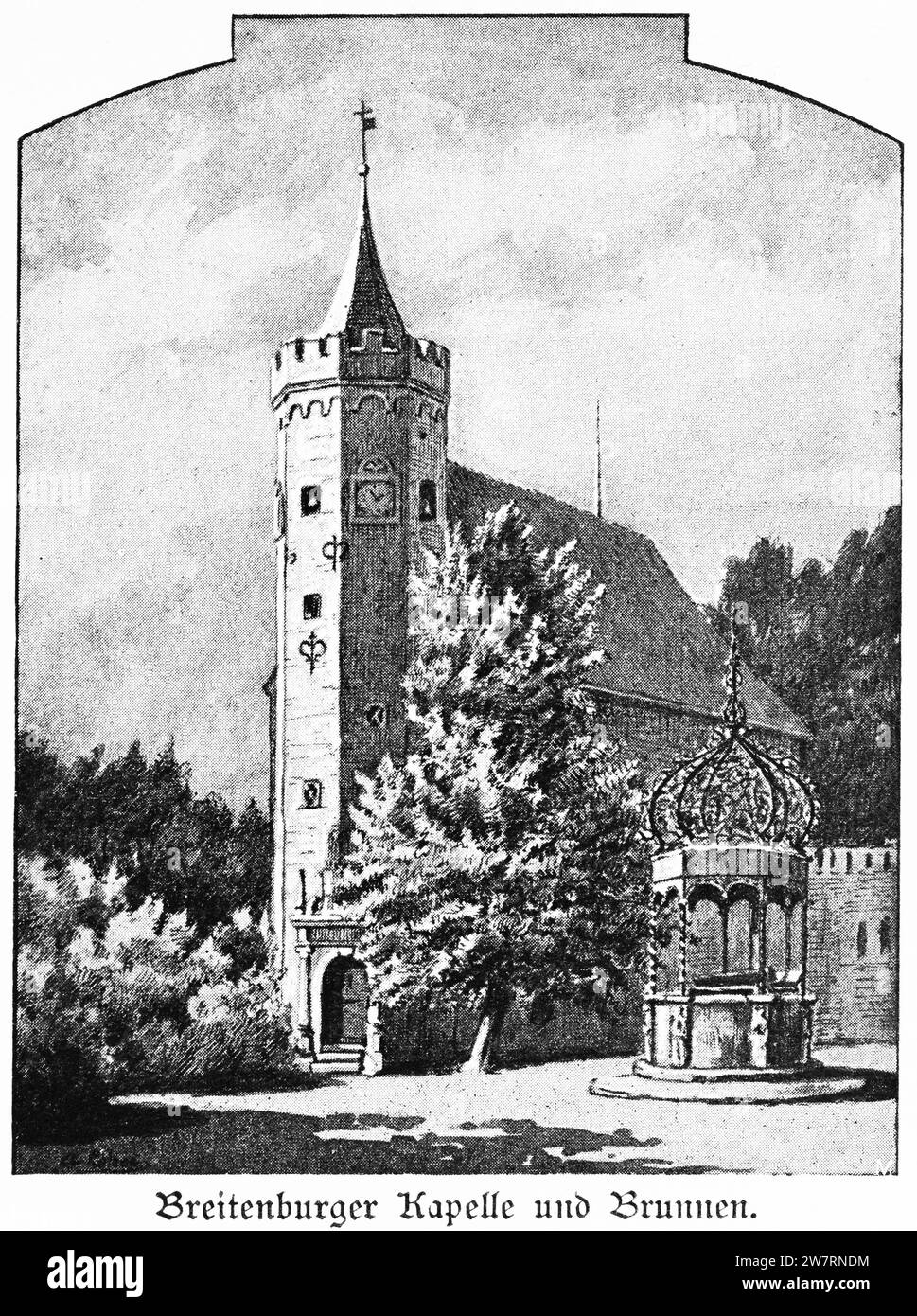 Breitenburger Kapelle und Brunnen, Schleswig-Holstein, Norddeutschland, Mitteleuropa, histrorische Illustration 1896 Stockfoto