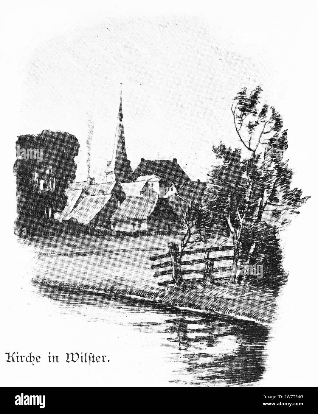 Kirche der Kleinstadt Wlister, Schleswig-Holstein, Norddeutschland, Mitteleuropa, histrorische Illustration 1896 Stockfoto