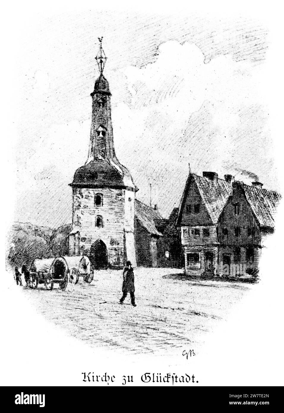 Kirche auf dem Marktplatz von Glückstadt, Schleswig-Holstein, Norddeutschland, Mitteleuropa, histrorische Abbildung 1896 Stockfoto