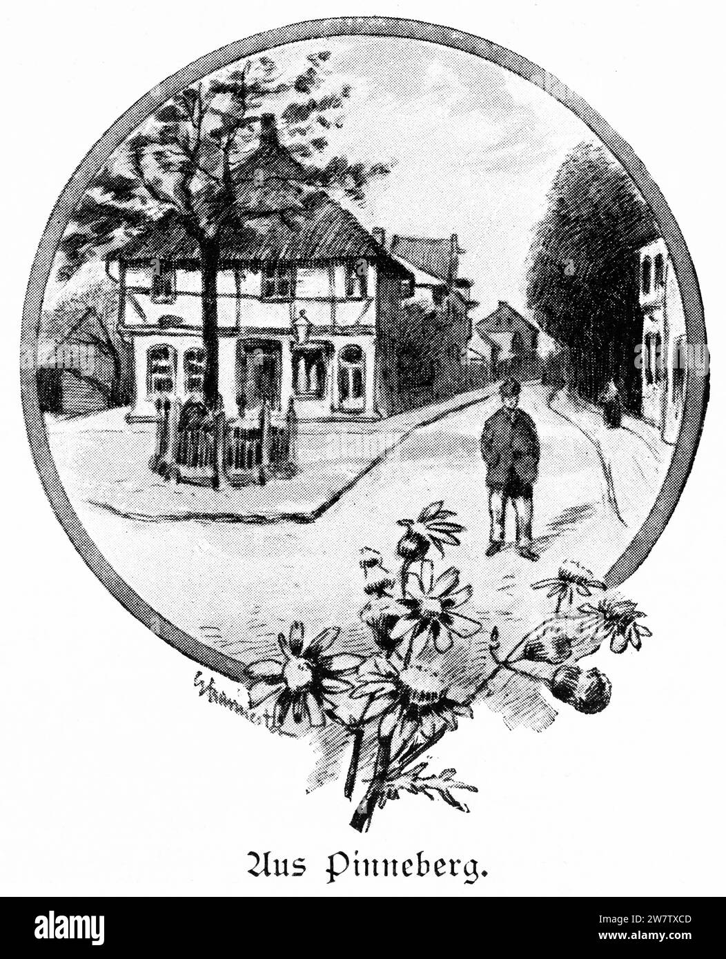Straßenszene der Kleinstadt Pinneberg, Schleswig-Holstein, Norddeutschland, Mitteleuropa, histrorische Illustration 1896 Stockfoto