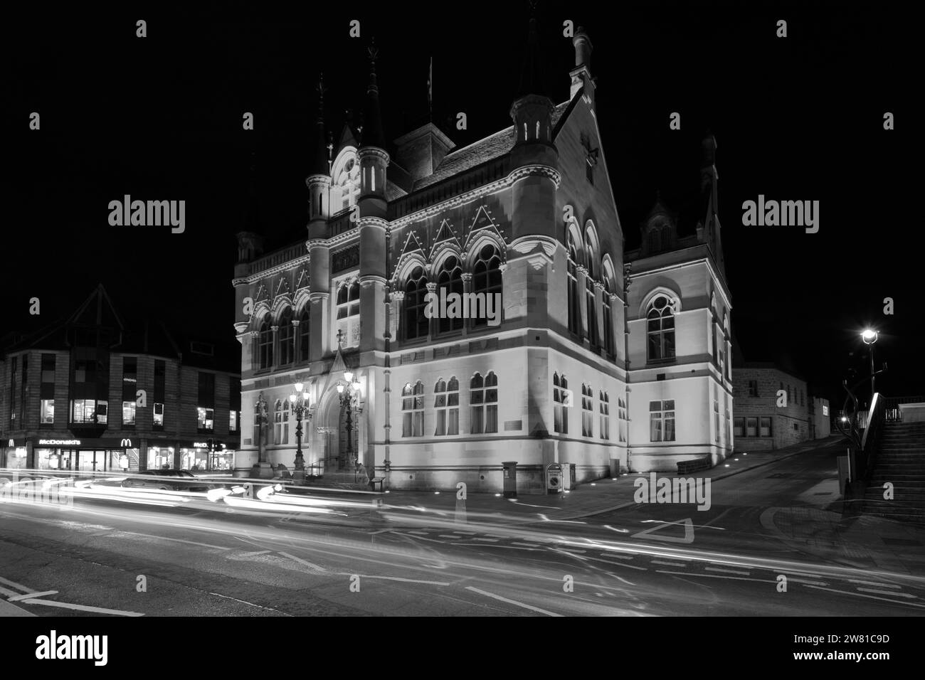 Nächtlicher Blick auf das Stadthaus, Inverness City, Schottland, Großbritannien Stockfoto