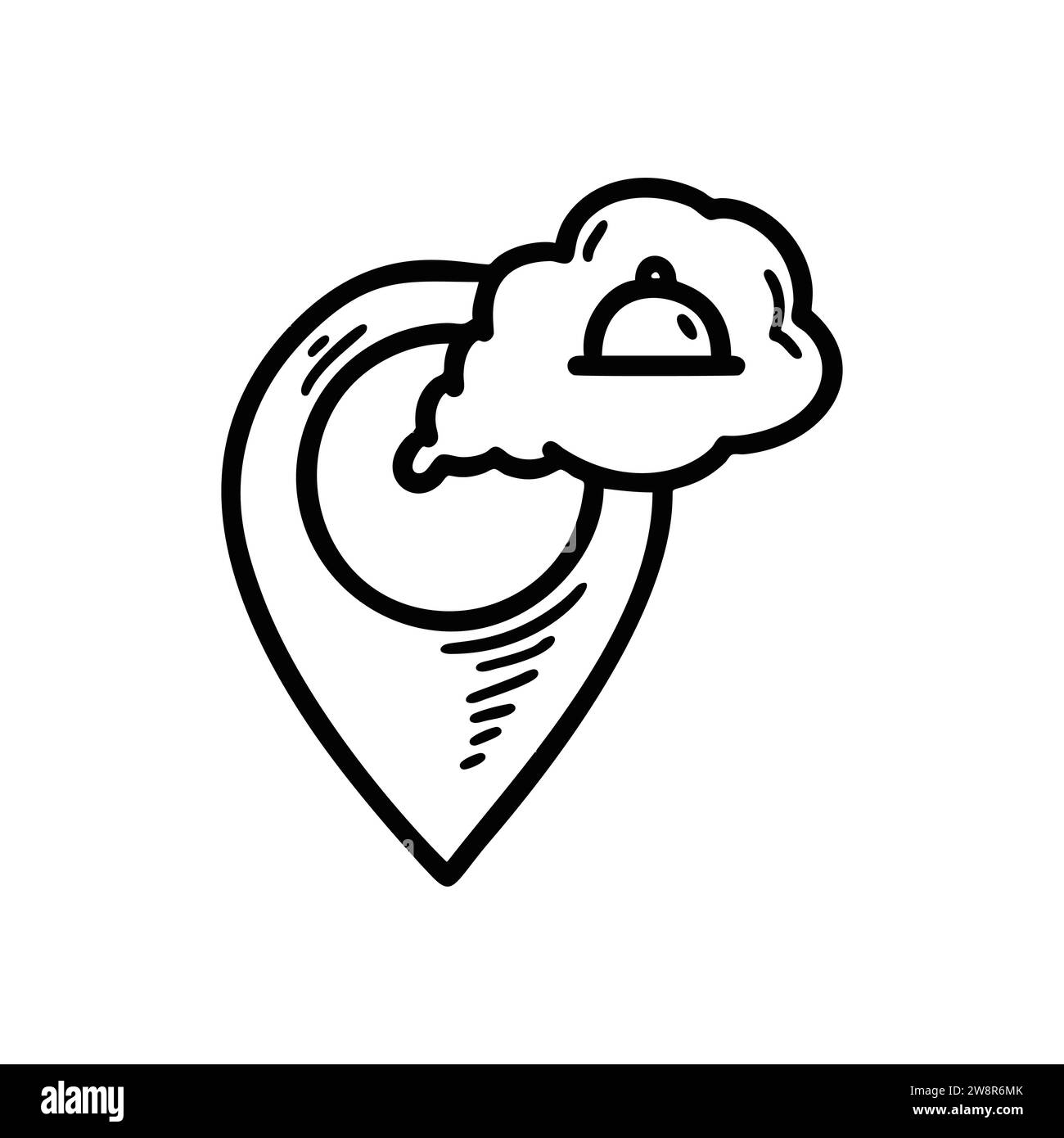 Doodle Restaurant Karte Pin Symbol. Lage der Food Zone. Handgezeichnete Vektorgrafik. Restaurants in der Nähe. Stock Vektor