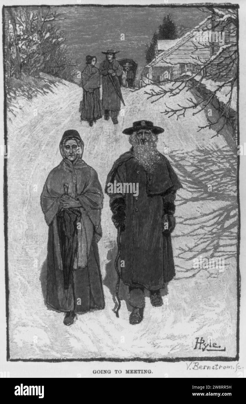 Holzstich aus Zeichnung von Howard Pyle, der seinen artikel A Besondere Menschen illustrierte, in Harper's New Monthly, Oktober 1889, S. 776-785. Dunker-Religion in Pennsylvania Stockfoto