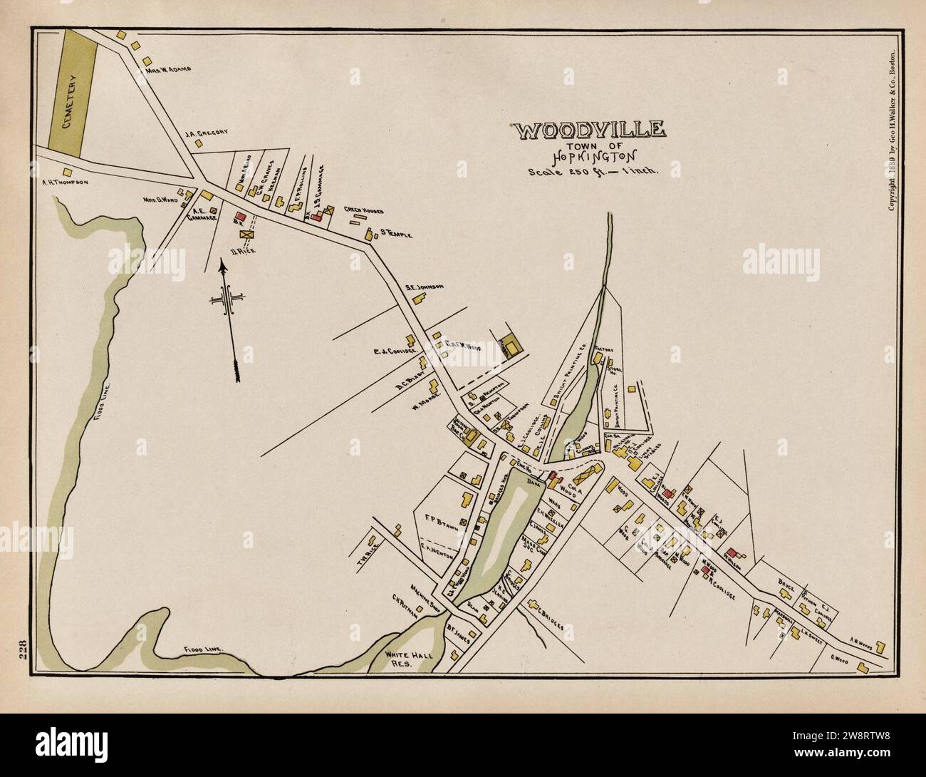 Woodville, Massachusetts – Atlas of Middlesex County, Massachusetts, von Geo H. Walker & Co., 1889. Stockfoto