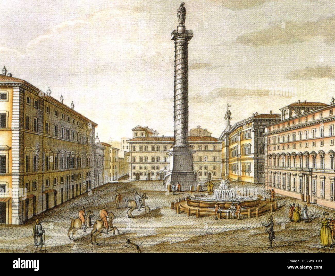 Druck aus dem 19. Jahrhundert, Piazza colonna, roma. Stockfoto