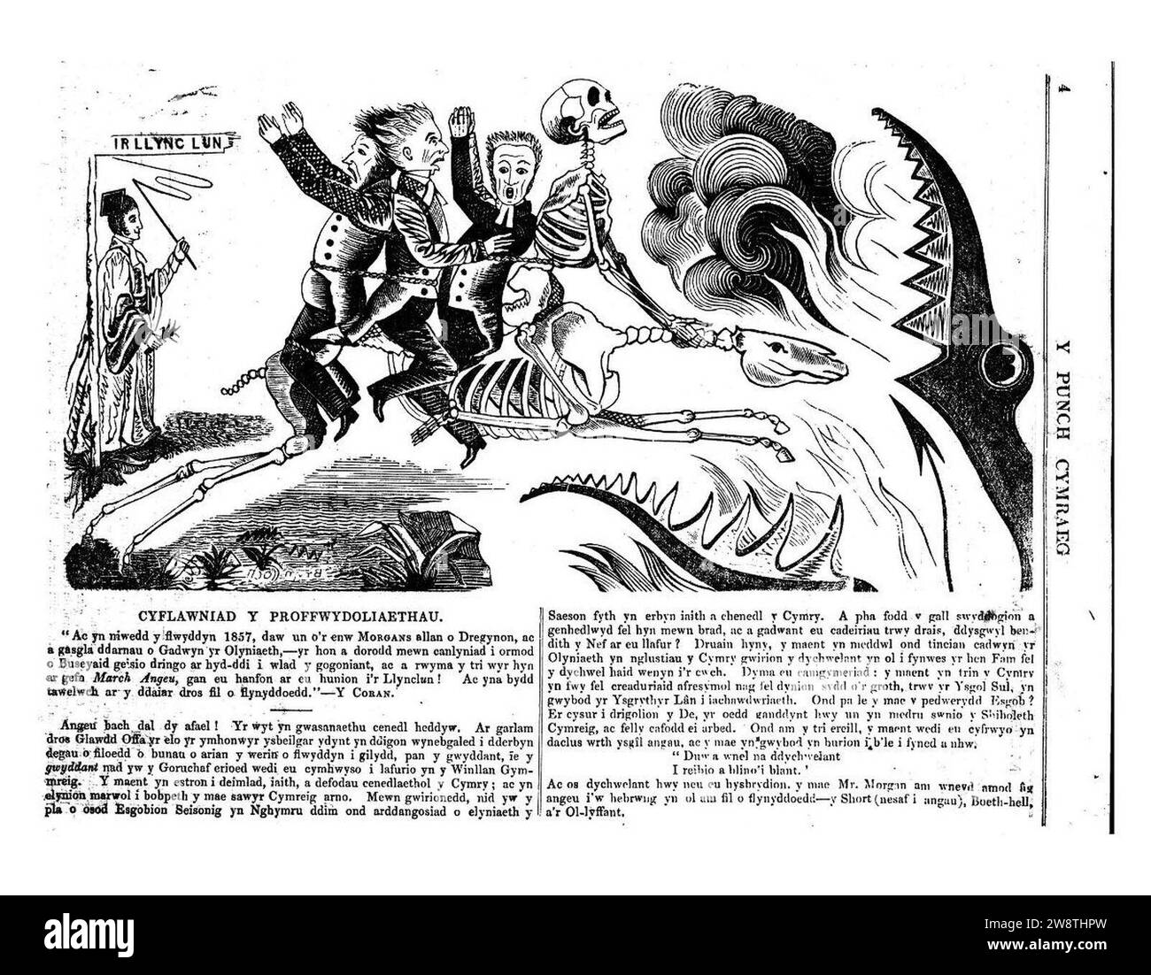 Y Punch Cymraeg Cartoon, April 1858. Stockfoto