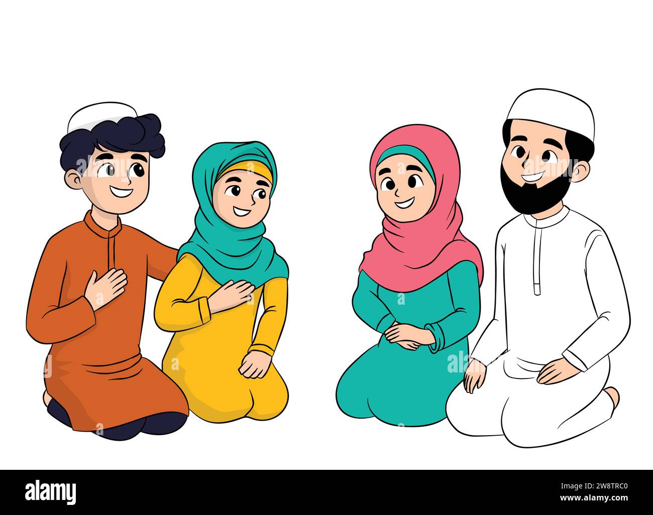 Traditionelle muslimische Familie. Flache Vektor-Illustration arabische Familie in Nationalkleidung Stock Vektor