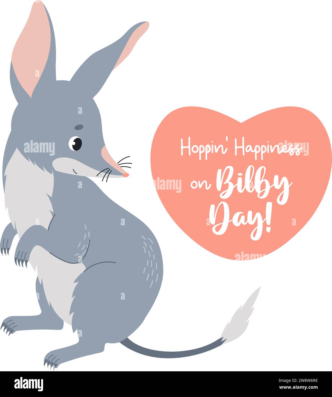 Postkarte bilby Day. Niedliches australisches Tier bilby mit Herz und Weihnachtsgrüße. Vektor-Illustration in flachem Cartoon-Stil Stock Vektor