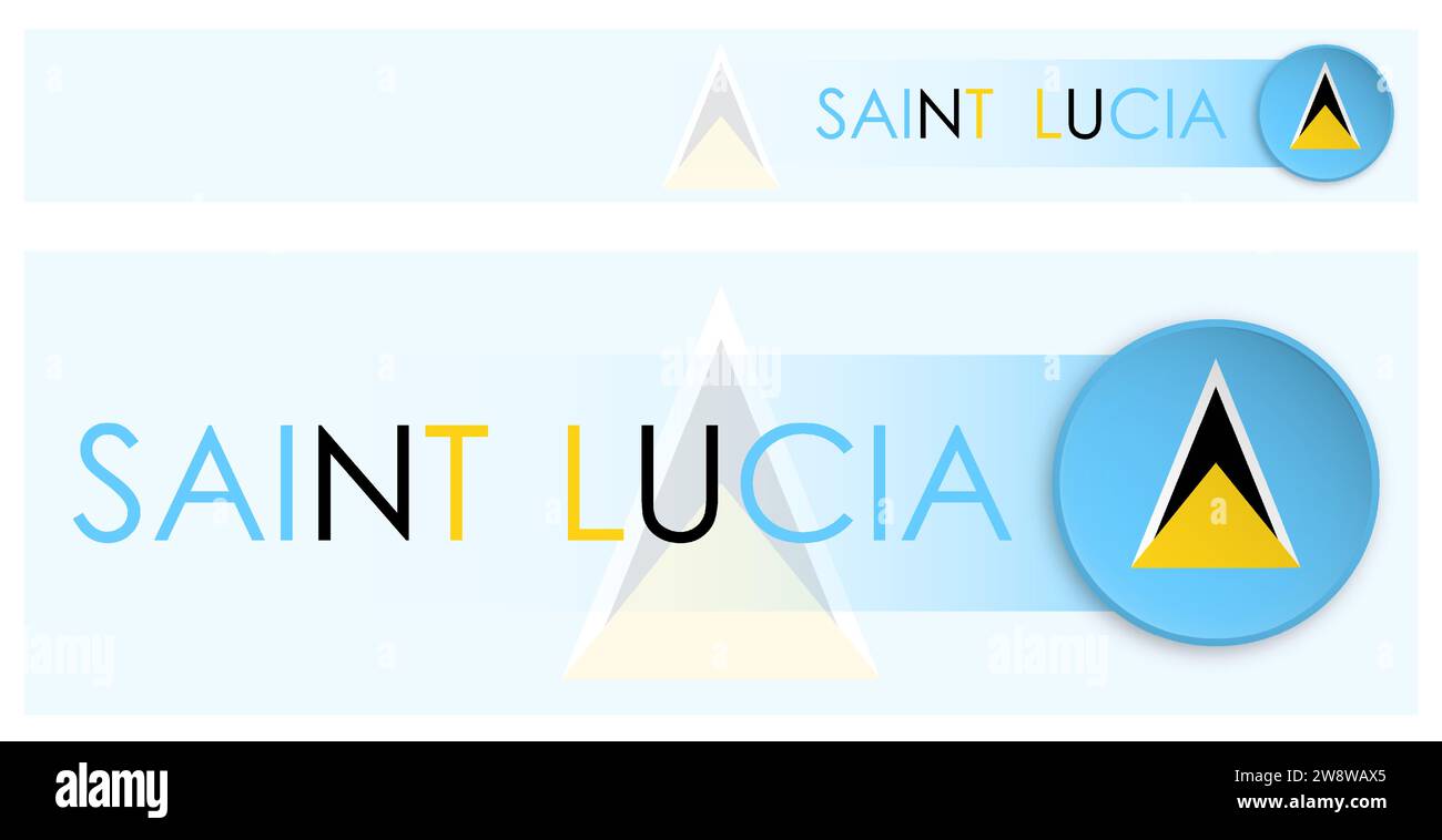 Das horizontale Webbanner der SAINT LUCIA-Flagge im modernen Neomorphismusstil. Internetseite ST LUCIA Country Header-Taste für mobile Anwendung oder Internetseite. Ve Stock Vektor