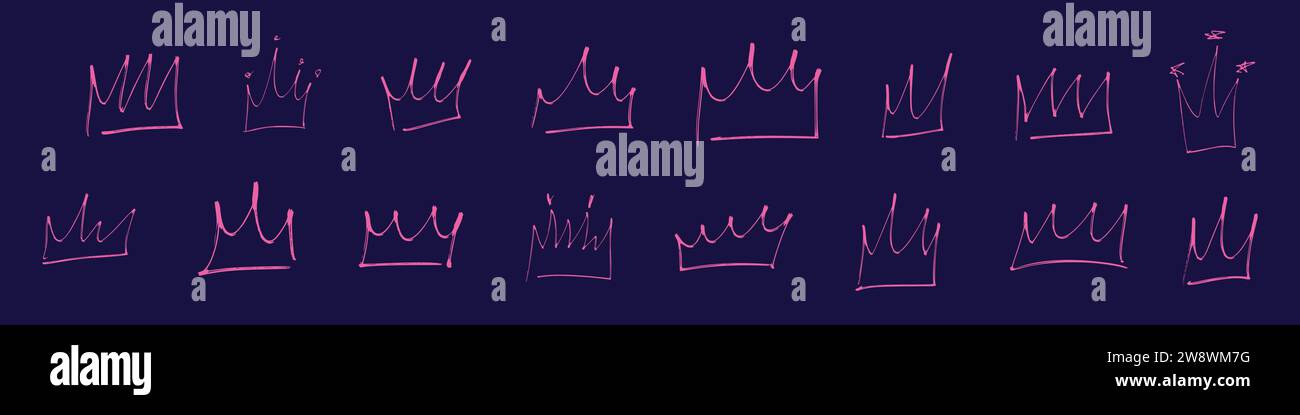 Handgezeichnete Kritzelkrone, Ikone der Könige, Königinnen und Prinzessinnen. Sketch Illustration Royal im Doodle-Stil. Illustration des flachen Vektors isoliert auf weiß Stock Vektor