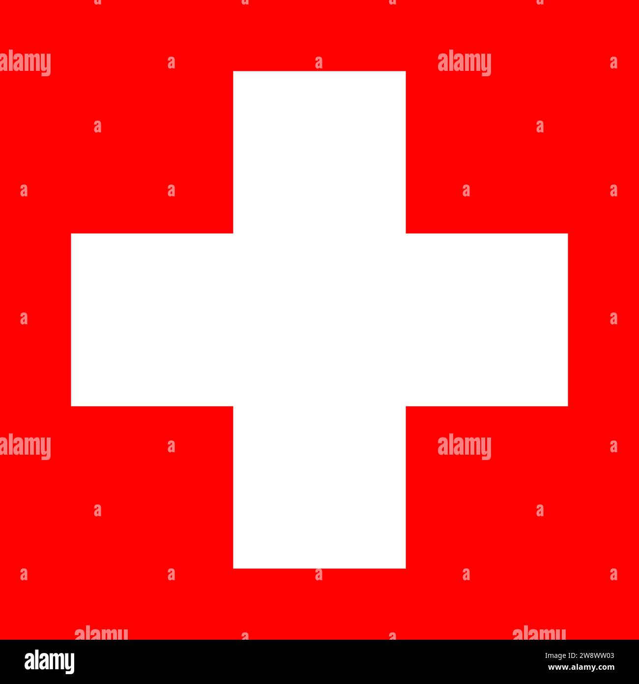 Die quadratische Flagge der Schweiz in weiß und rot Stockfoto