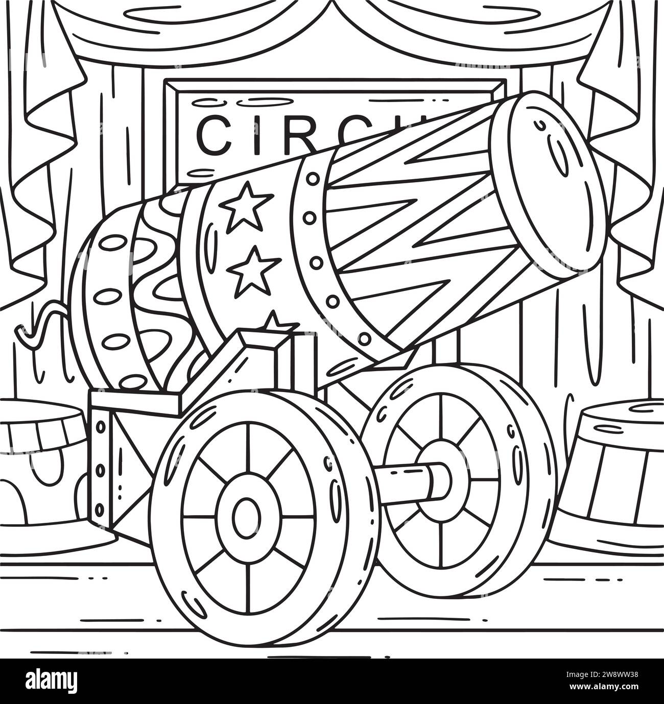 Zirkus Cannonball Malseite für Kinder Stock Vektor