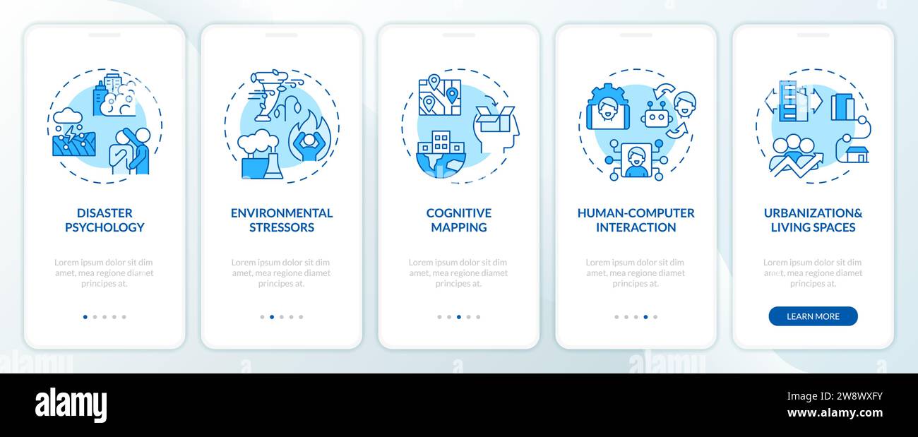 Blaue dünne Linien-Symbole für Umweltpsychologie Stock Vektor