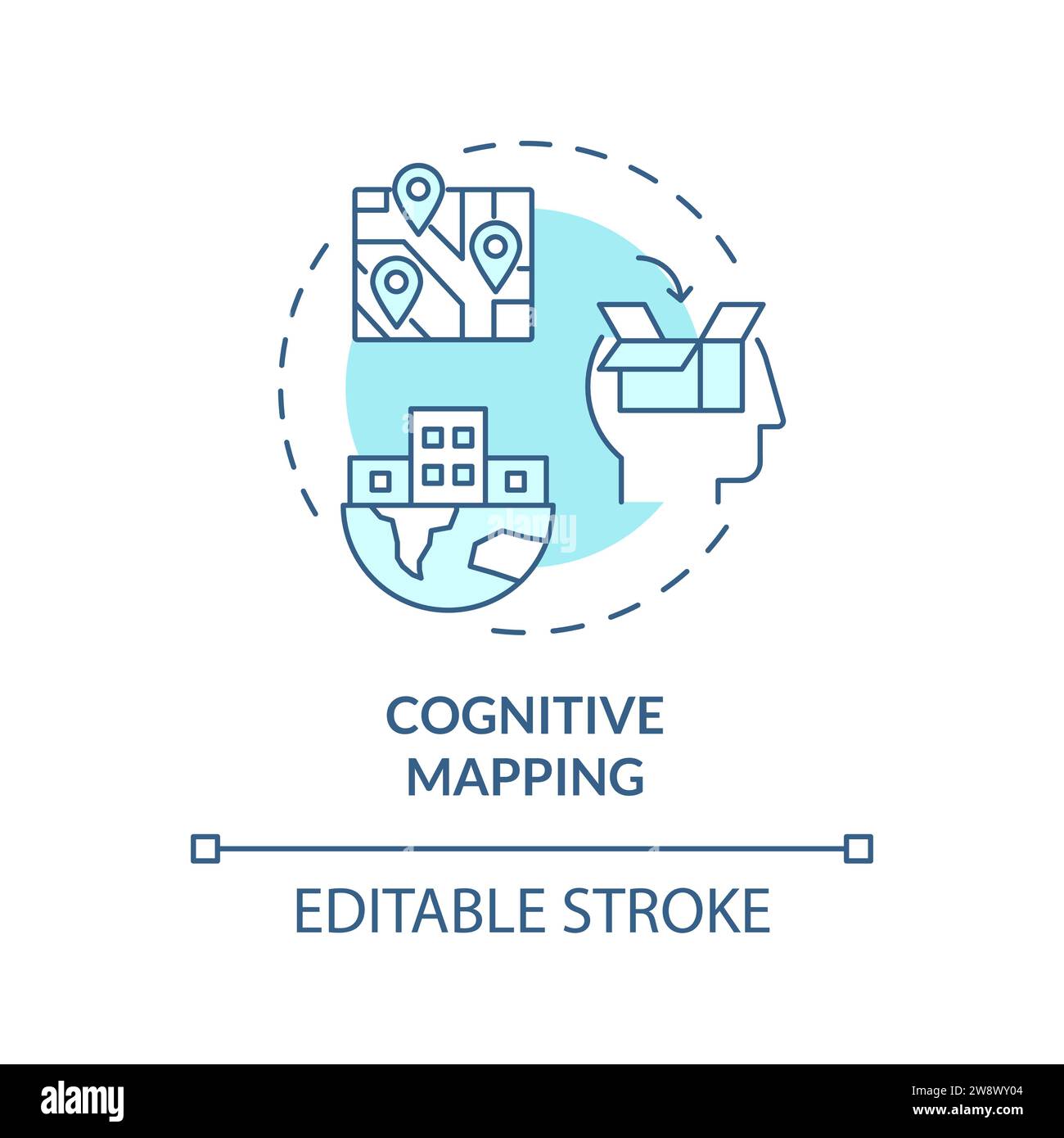Dünne Linie einfaches blaues Symbol für kognitive Karten Stock Vektor