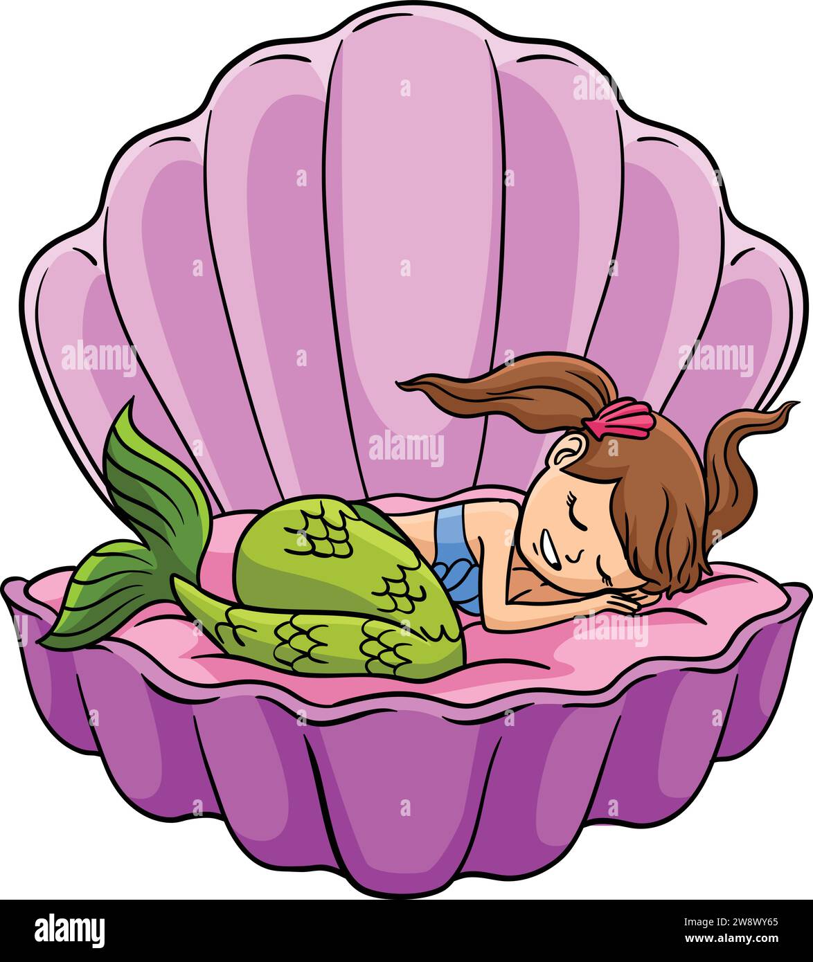 Sleeping Mermaid in a Clam Shell Cartoon Clipart Stock Vektor