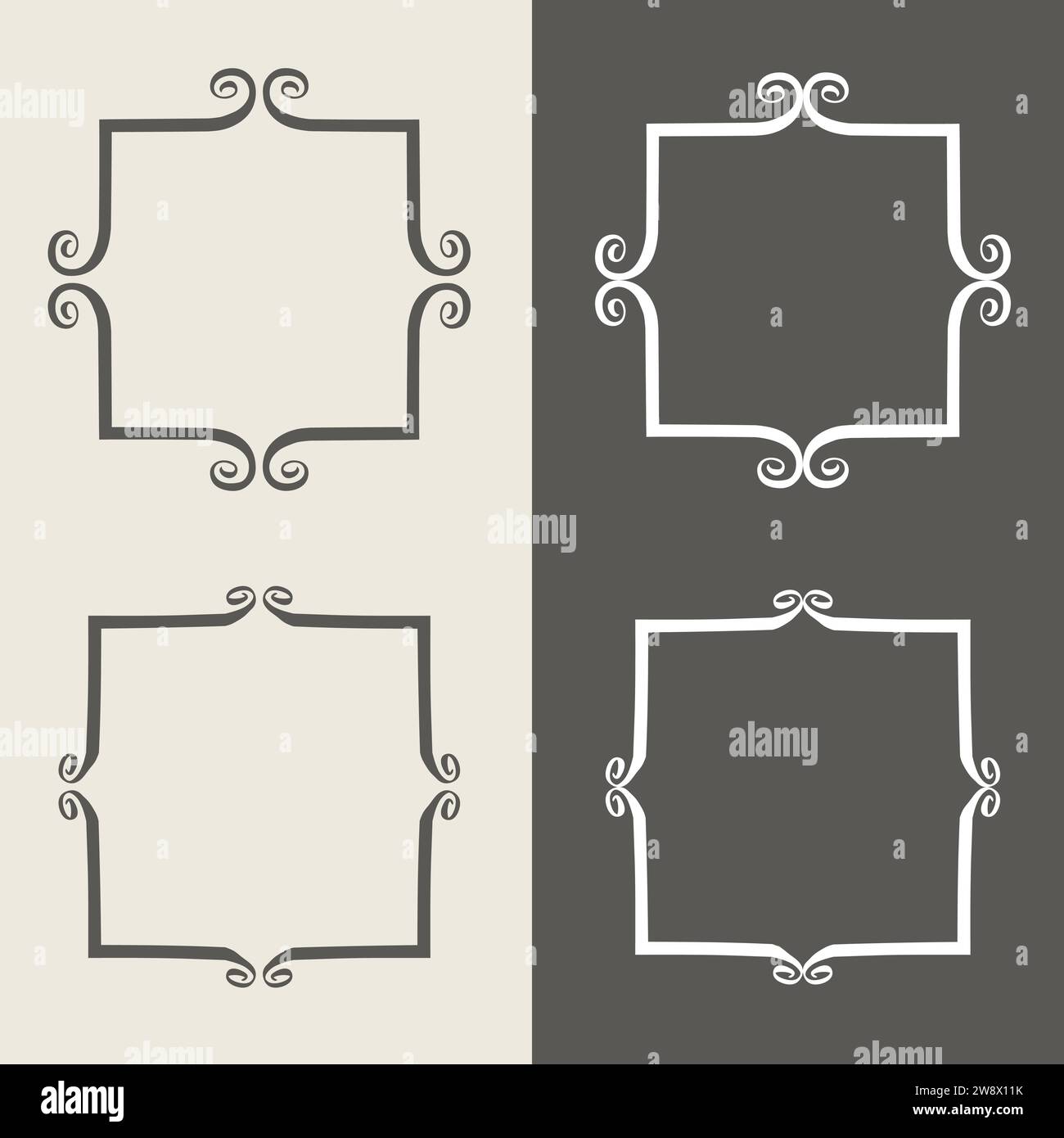 Niedliches handgezeichnetes Bilderrahmenset. Pinselrahmen mit kritzelnden, skurrilen Flecken. Grafische Designelemente für Babyduschen oder Hochzeitseinladungen, gr Stock Vektor