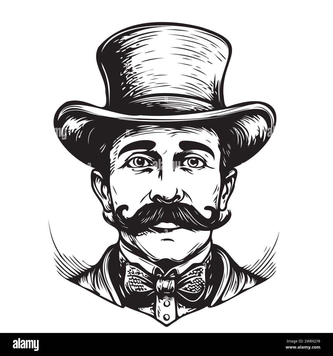 Porträt eines englischen Herrn mit einem Schnurrbart in einem Anzug und Oberhut handgezeichnete Skizze Vektor-Illustration. Stock Vektor