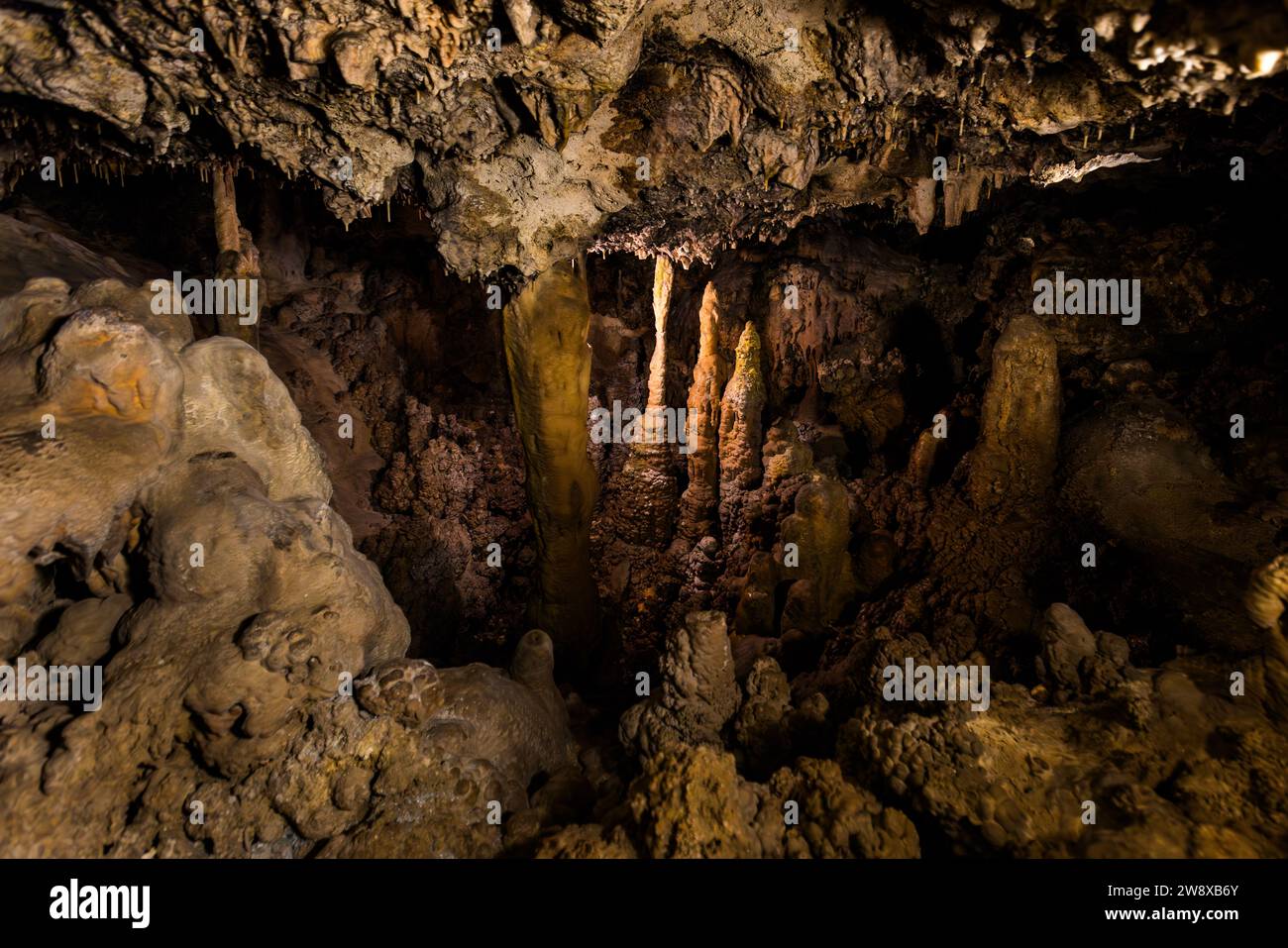 Ninus Höhle ist eine Tropfsteinhöhle auf Gozo, die von Guzepp Rapa zufällig unter seinem Haus entdeckt wurde, als er nach Wasser suchte. Die Höhle wird heute von der dritten Generation seiner Nachkommen in Xaghra, Gozo, Malta, betrieben Stockfoto
