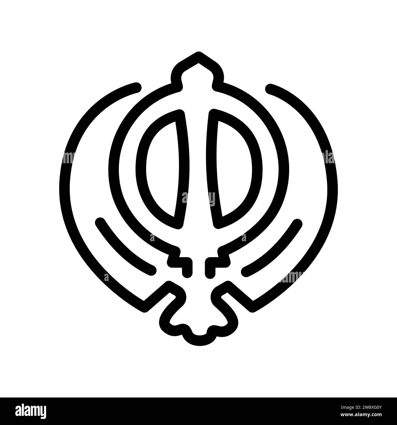 Schwarzes Symbol des Sikhismus. Religion isoliertes Element. Digitale Illustration für Webseite, mobile App, Werbeaktion. Stock Vektor