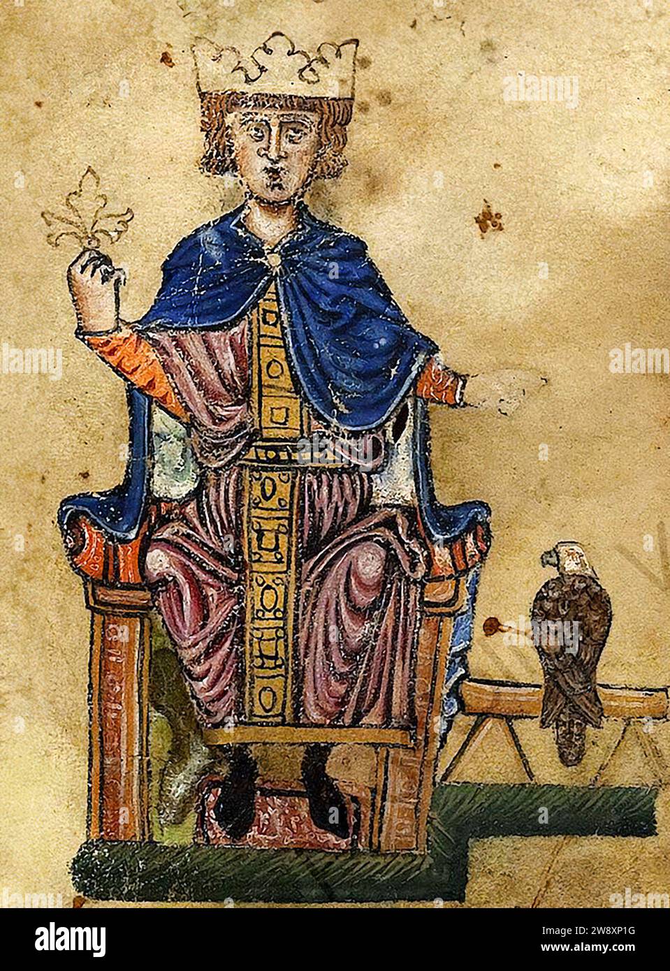 Friedrich II., Kaiser des Heiligen Römischen Reiches. Zeitgenössisches Porträt Friedrich II. (1194-1250), 1240er Jahre Stockfoto
