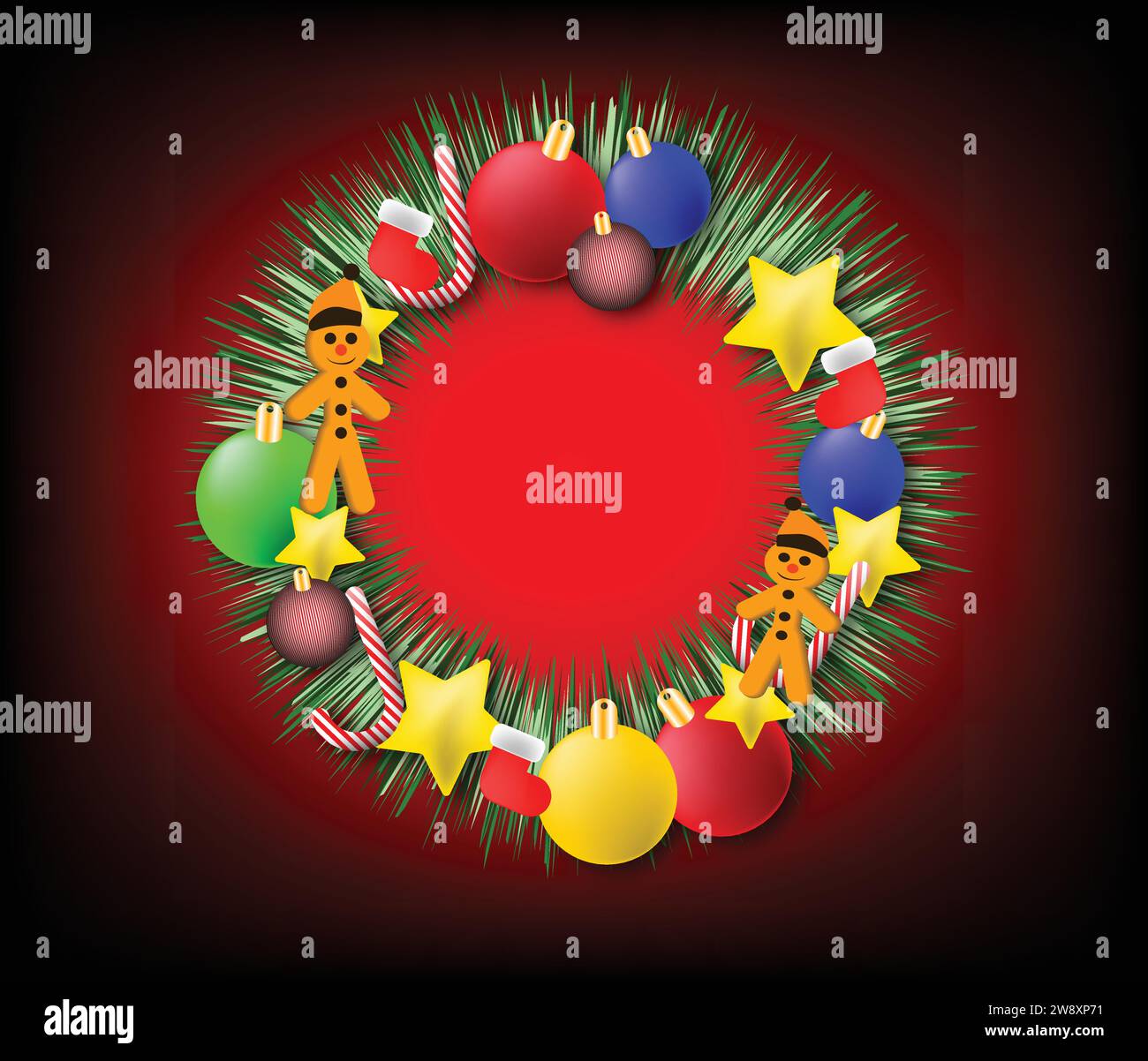 Weihnachtskranz mit Weihnachtsdekoration Stock Vektor