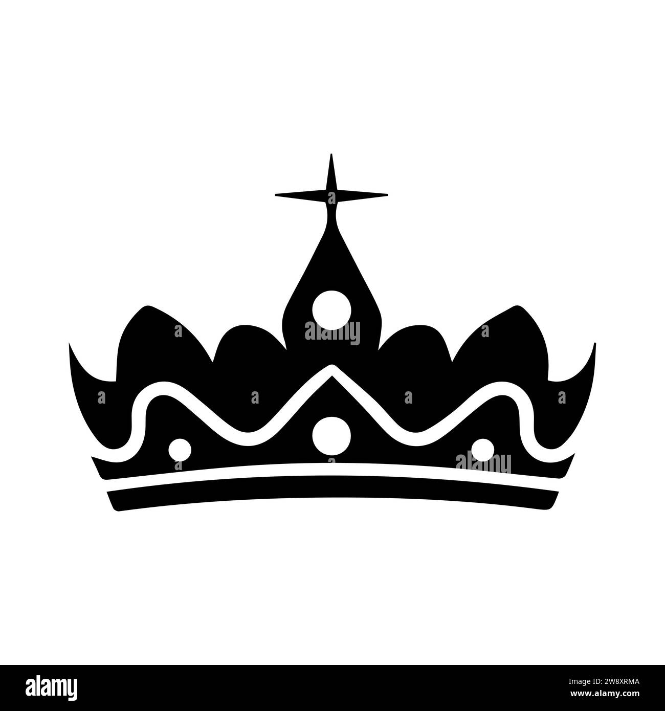 Kronensymbol. Eine schlichte, schwarze Silhouette der königlichen Krone. Vektorillustration isoliert auf weißem Hintergrund. Ideal für Logos, Embleme, Abzeichen. Kann für Branding und Webdesign verwendet werden. Stock Vektor