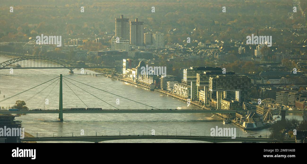 Luftbild, Kranhäuser im Rheinauhafen Wohnquartier und Gewerbegebiet am