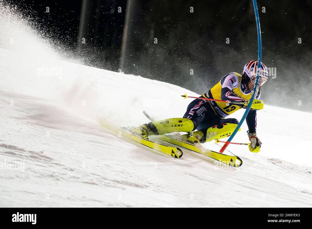 Madonna di Campiglio, Italien 22. Dezember 2023: RYDING Dave (GbR) belegt 3. Platz beim Audi FIS Alpinski World Cup Männer Slalom Race Credit: MAURO DALLA POZZA/Alamy Live News Stockfoto